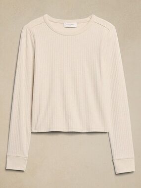 Banana Republic Oatmeal Heather Ribbed Long Sleeve Knit Top Medium